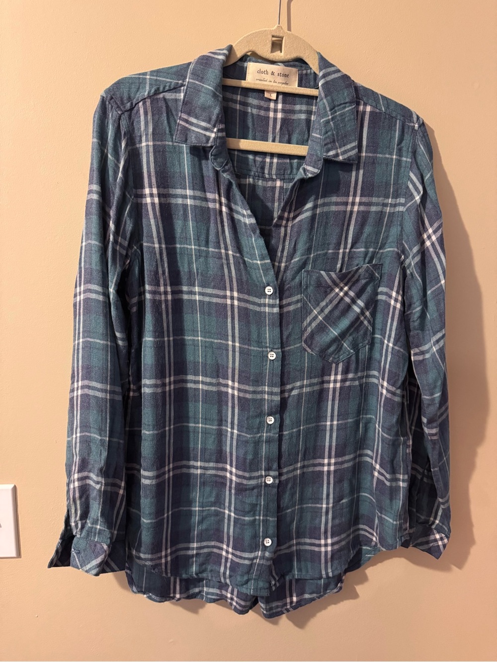 cloth & stone Green and Blue Plaid Button-Front Women's Shirt - size large